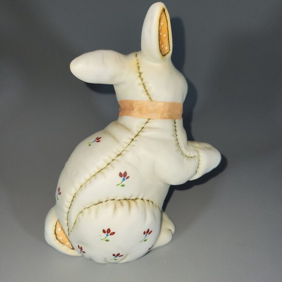 Charming Lefton Quilted Bunny Figurine Hand-Painted Ceramic Collectible Easter D - Picture 8 of 8